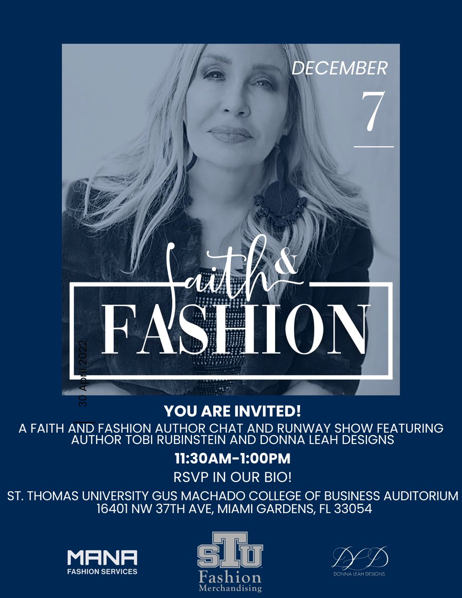 We are ONE MONTH away from our Faith & Fashion event on Dec. 7th with the amazing @FaithnFashion 💗

RSVP here: ow.ly/sZmc50LweYX

@StThomasUniv 
#faithandfashion #authorchat #fashionschool #fashionmerchandising #miamifashionschool #campuslife #fashionevents #fashionshow