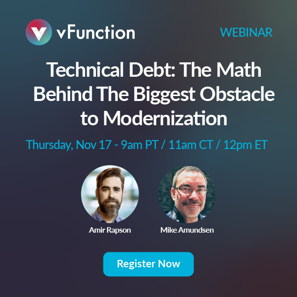vFunction (@v_function) on Twitter photo Don't Miss This!
<a href="/mamund/">Mike Amundsen @mamund@mastodon.social</a> and Amir Rapson discuss the math behind calculating technical debt and where to start when theory meets practice in this webinar on Thursday, November 17 @ 9a PT / 12p ET
Register now
ow.ly/oIBf50LsKNN Don't Miss This!
<a href="/mamund/">Mike Amundsen @mamund@mastodon.social</a> and Amir Rapson discuss the math behind calculating technical debt and where to start when theory meets practice in this webinar on Thursday, November 17 @ 9a PT / 12p ET
Register now
ow.ly/oIBf50LsKNN
