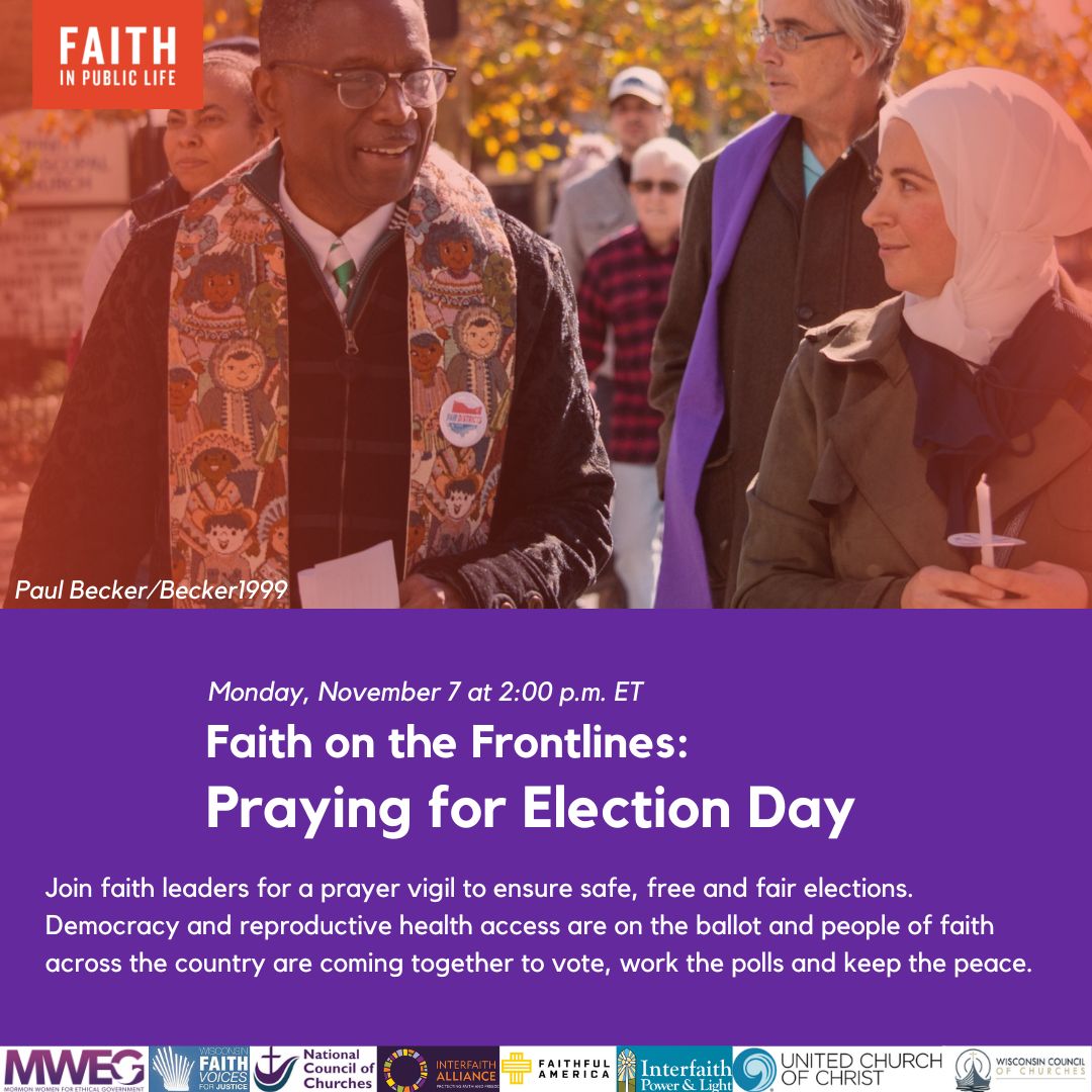 Join us & @FaithPublicLife today at 2p ET for 'Faith on the Frontlines: Praying for #ElectionDay' as we pray for a fair certification process where every vote is counted. Register: ow.ly/K1LS50LwjWc #FaithClimateJusticeVoter #Vote2022 #Faiths4Climate #FaithfulDemocracy