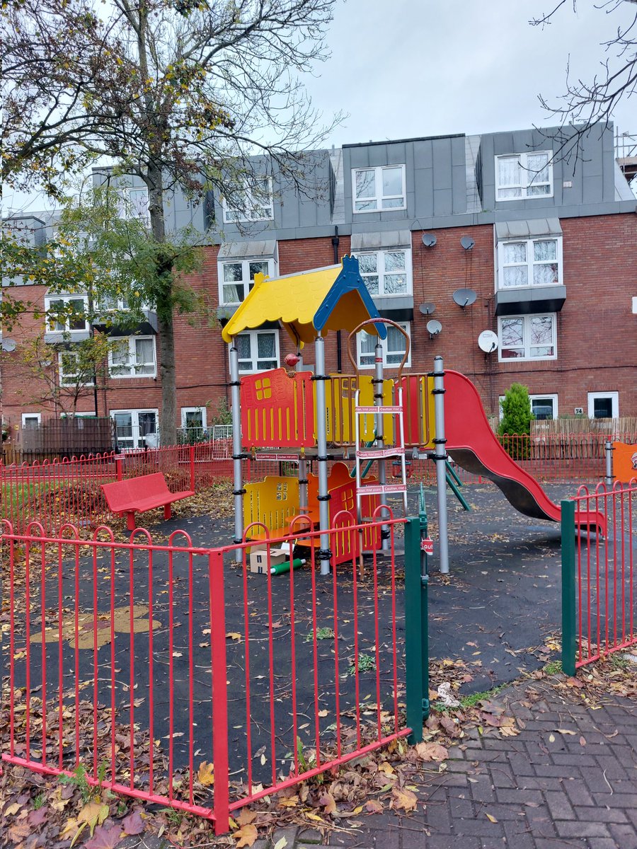 The playground at Larch Street is looking great after being painted, I am on site now until 5pm with the contractors litter picking &amp; getting the children to paint their handprint on the slides. #teampurple