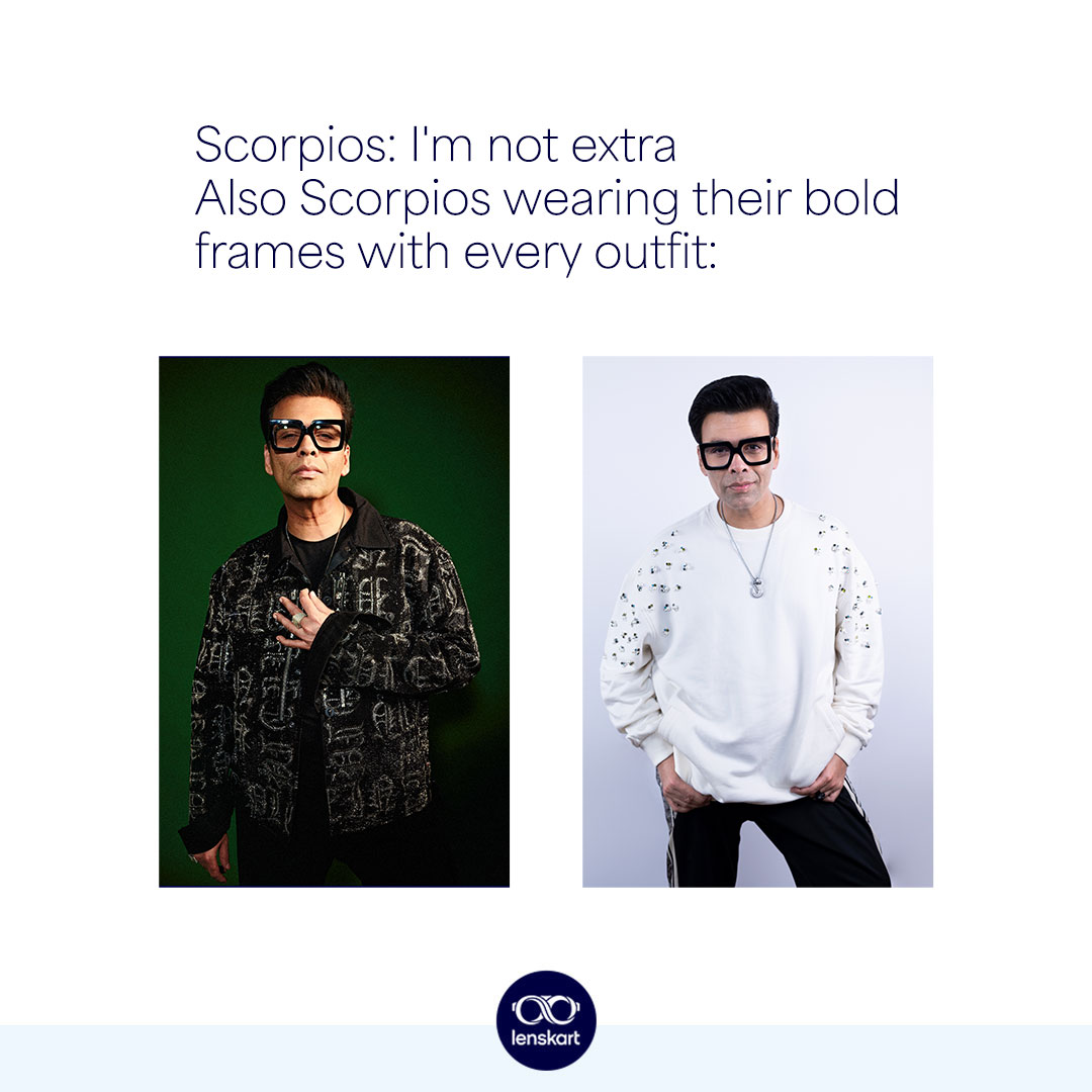 Lenskart_com's tweet photo. It's #ScorpioSeason, baby ♏
Be bold in your pick from @karanjohar's favourites and shine bright like an eye-con ⭐👓

Shop now https://t.co/nwNnecwAwd

#Lenskart #KaranJohar #BoldFrames #KJo #Scorpio #ZodiacMemes #ZodiacPosts https://t.co/GI18LumJiZ