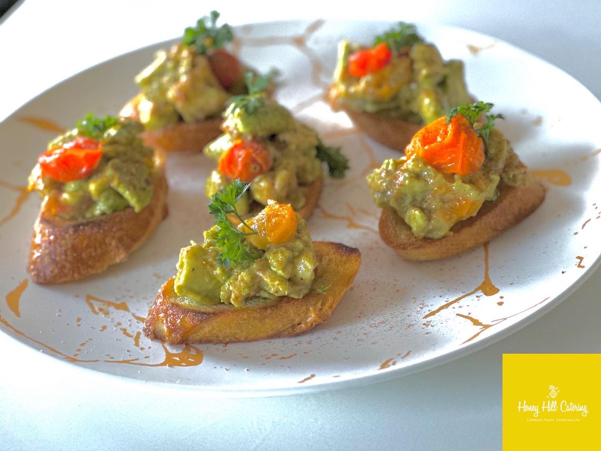 Top of the morning. Avocado Toast with blistered tomatoes, diced shrimp &amp; hot sauce