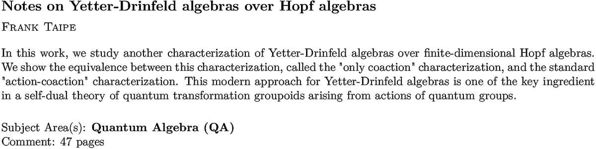 arxiv.org/abs/2211.02189…
F Taipe
Notes on Yetter-Drinfeld algebras over Hopf algebras