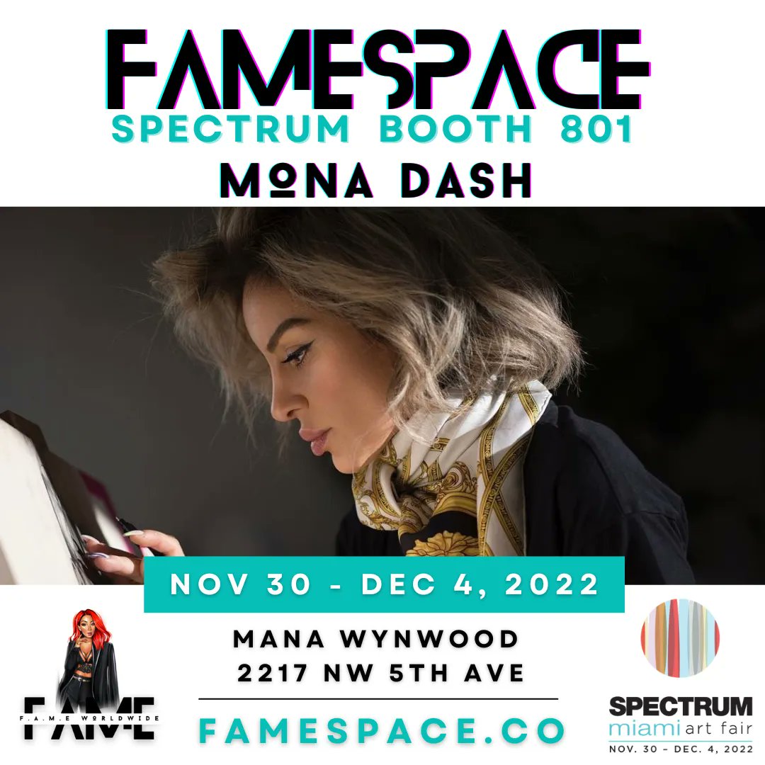 fametakeover's tweet photo. Join us Nov. 30 - Dec. 4, 2022 in #Miami to Experience FAMESPACE at @SpectrumArtFairs BOOTH 801 featuring ARTIST : @Mona_Dash 
https://t.co/1zXdkysuPg 😎 https://t.co/fzitCY2tm5