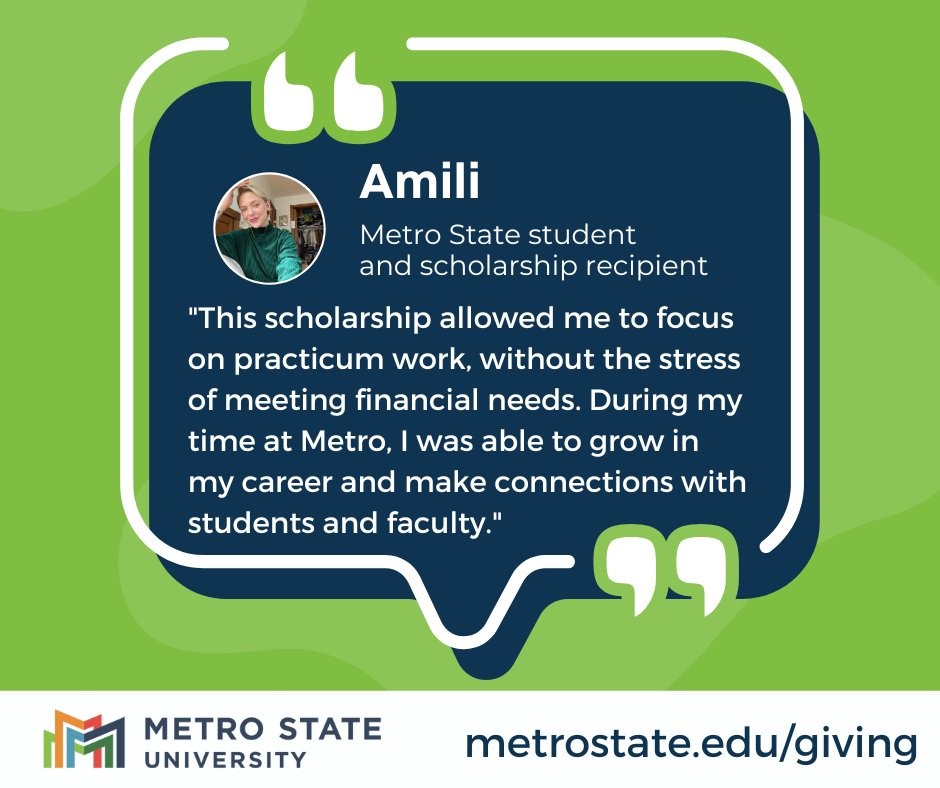 Early giving has begun for #GTMD22! Your gift can help students like Amili, a current <a href="/MetroStateU/">Metro State University</a> student and recipient of the Sit Academic Scholarship, a fund created to help offset the cost of tuition and other expenses. Give today at: metrostate.edu/giving #MetroGives
