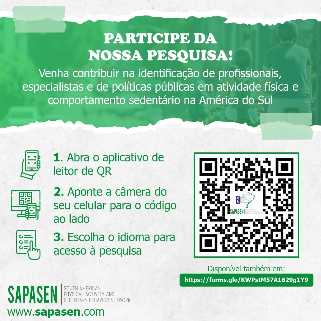 Venha contribuir na identificação de profissionais, especialistas e de políticas públicas em atividade física e comportamento sedentário na América do Sul