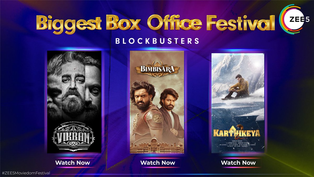 Ippudu entertainment ki koratha enduku? Mana daggara ee biggest box office festival unnappudu!😎

#VikramonZee5 #BimbisaraOnZee5 #Kartikeya2OnZee5