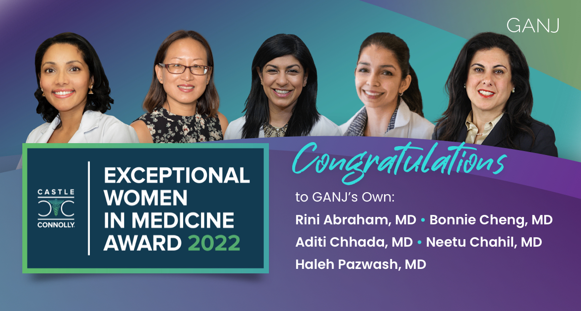 Congratulations to five of GANJ's GIs who recently received Castle Connolly's 2022 Exceptional Women in Medicine Award: Rini Abraham, MD, PharmD; Bonnie Cheng, MD; Aditi Chhada, MD; Neetu Chahil, MD; &amp; Haleh Pazwash, MD, FACG.
 (castleconnolly.com)  ganjllc.com.