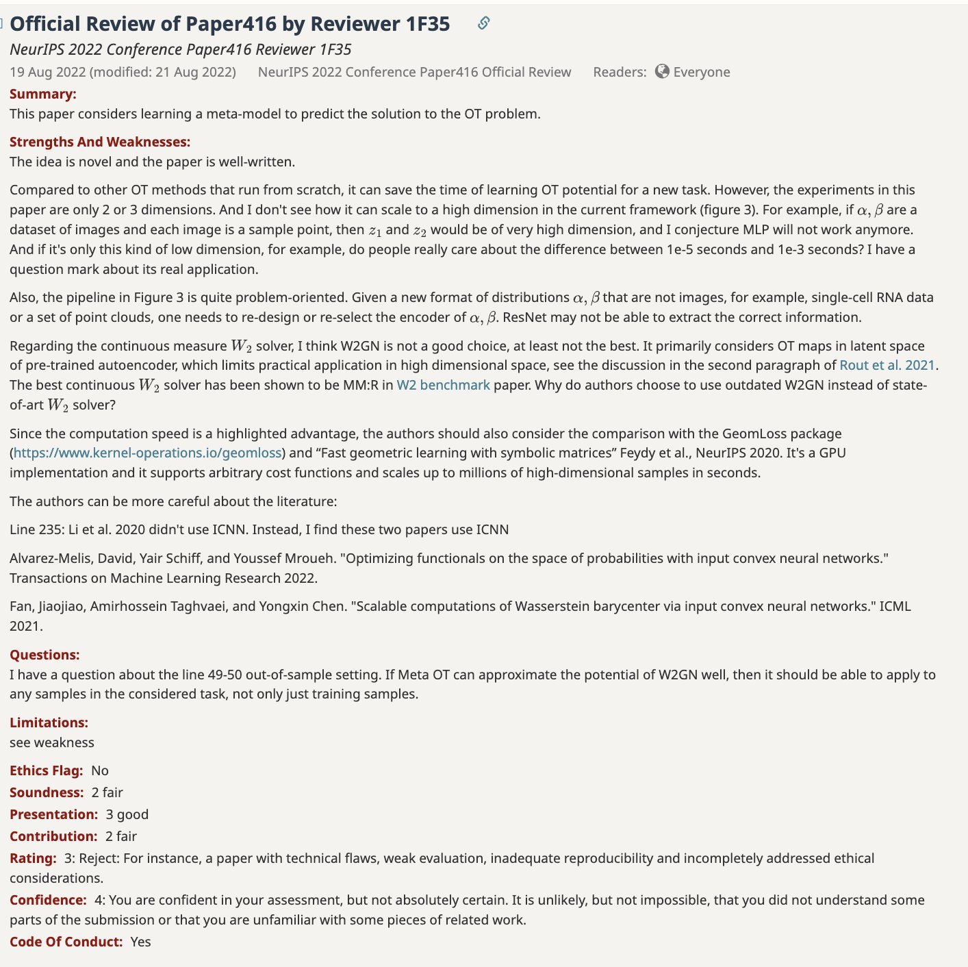 Brandon Amos on Twitter "Our Meta OT paper was rejected from NeurIPS