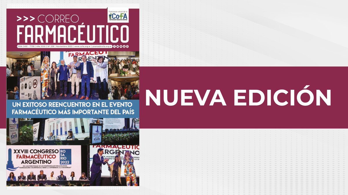 COFA (@cofaorgar) on Twitter photo Descargá la nueva edición de #CorreoFarmacéutico
bit.ly/CF_239
Todo el Congreso Farmacéutico Argentino
Entrevistas a <a href="/soniagtarragona/">Sonia Tarragona</a> y a <a href="/AnaMariaNadal2/">Ana Maria Nadal</a>, Farm. y Min. de Salud de MDZ
Y más!
Leé la revista en tus dispositivos móviles desde ISSUU
issuu.com/confederacionf… Descargá la nueva edición de #CorreoFarmacéutico
bit.ly/CF_239
Todo el Congreso Farmacéutico Argentino
Entrevistas a <a href="/soniagtarragona/">Sonia Tarragona</a> y a <a href="/AnaMariaNadal2/">Ana Maria Nadal</a>, Farm. y Min. de Salud de MDZ
Y más!
Leé la revista en tus dispositivos móviles desde ISSUU
issuu.com/confederacionf…