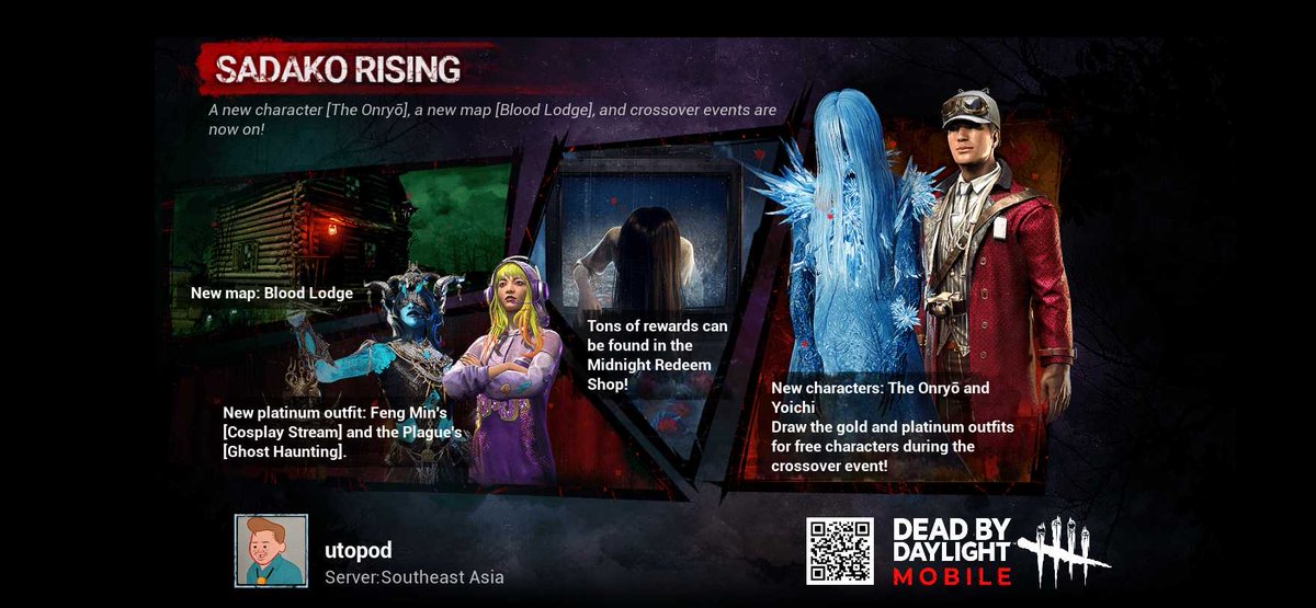 TWichayu's tweet photo. The hit title Dead by Daylight Mobile has finally launched! Free gold outfit gacha now available! Download NOW! https://t.co/6izw1ifuAi
