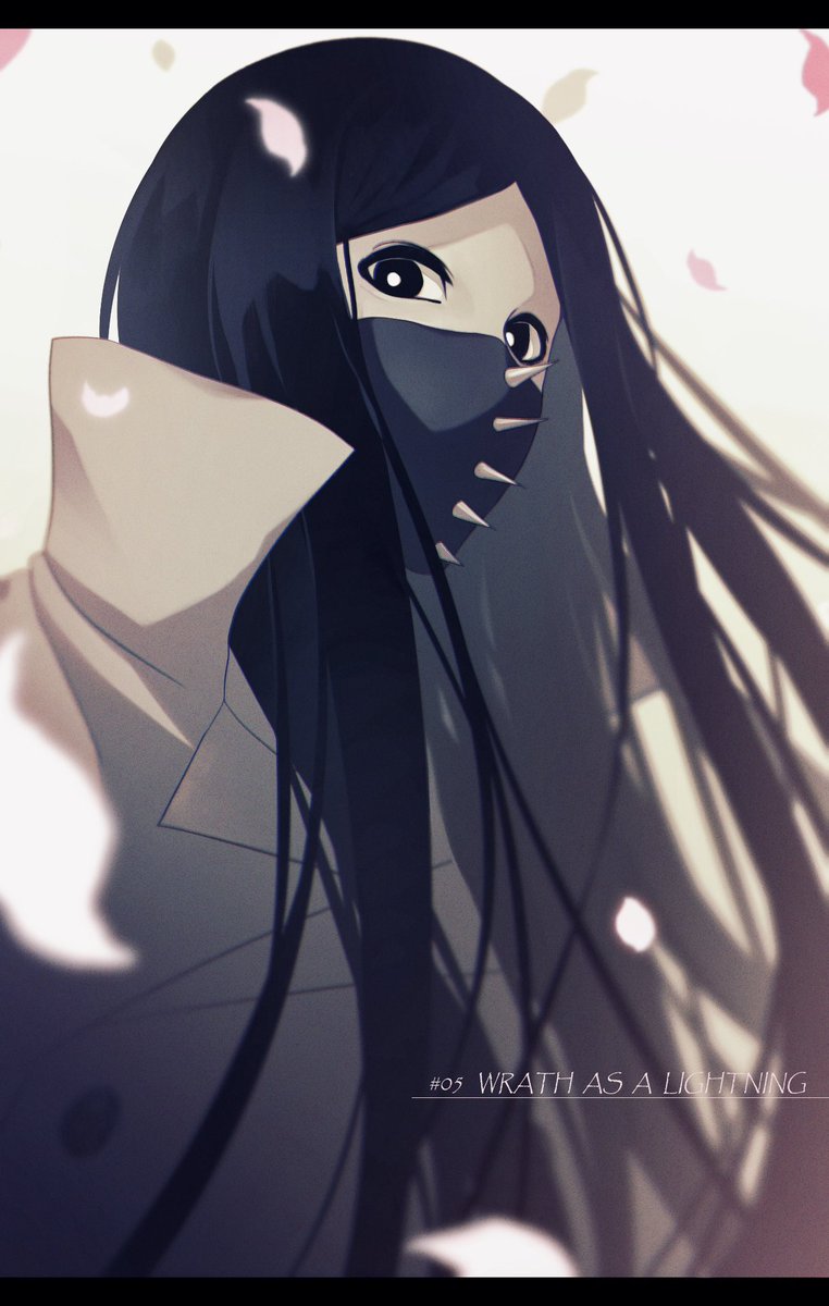 letterboxed long hair solo black hair mask black eyes looking at viewer  illustration images