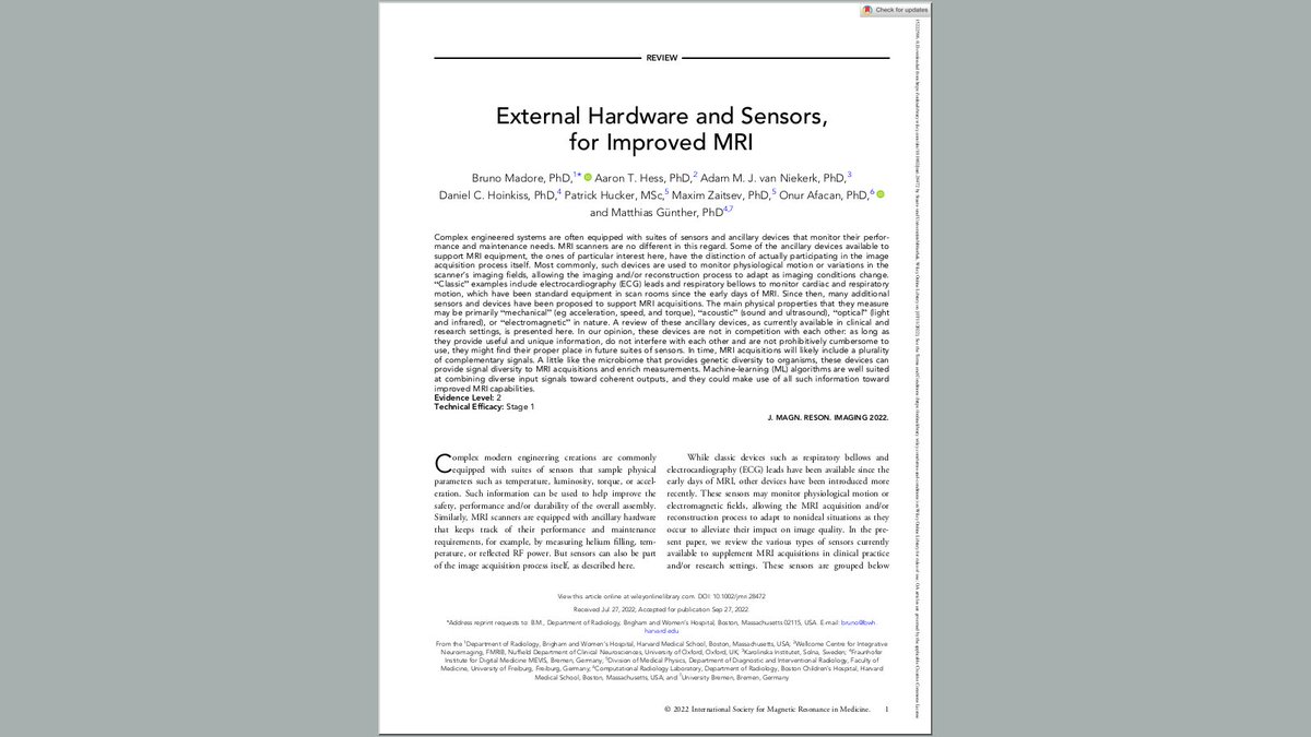 New review paper on external hardware and sensors for improved #MRI with MEVIS contributions in @jmri_ismrm: doi.org/jkbb #ultrasound #MotionCorrection