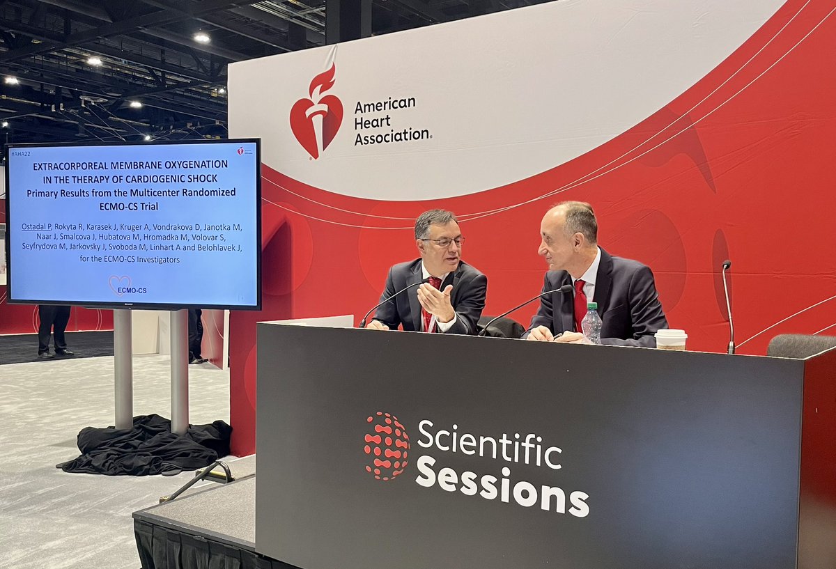Happening now: @pacman8it and Dr. Ostadal are participating in “Meet the Trialists: ECMO-CS.” A key takeaway: Dr. Ostadal recommends the PA catheter for patients with cardiogenic shock. Important follow-up fact: The #SwanGanz was invented at @CedarsSinai. #AHA22