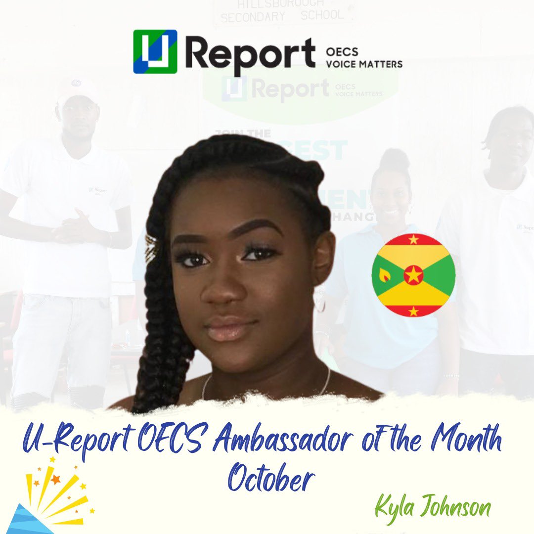 ureportoecs's tweet photo. For October, our Ambassador of the month is: Kyla Johnson 🇬🇩

She is one of our newest ambassadors, and this month has done a stellar job at attaining new sign-ups to the U-report platform. ✅

Congrats Kyla! 🎉🥳🥂✨🙌🏾

#AmbassadorOfTheMonth #ureportoecs #ureportglobal #unicef https://t.co/9BG5PK8Mwi