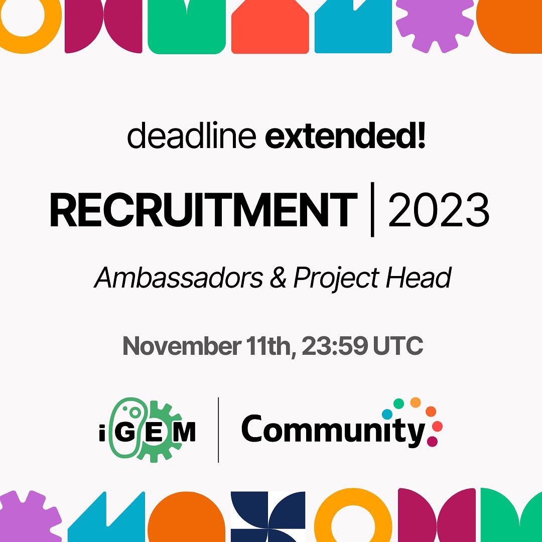 iGEMCommunity's tweet photo. Did you hear the news? 🎤
Because we don’t want you to miss this opportunity, we have extended the registration date!
Join us and be part of our community💥
#application #igemcommunity #recruitment https://t.co/JuF3RjNtW1