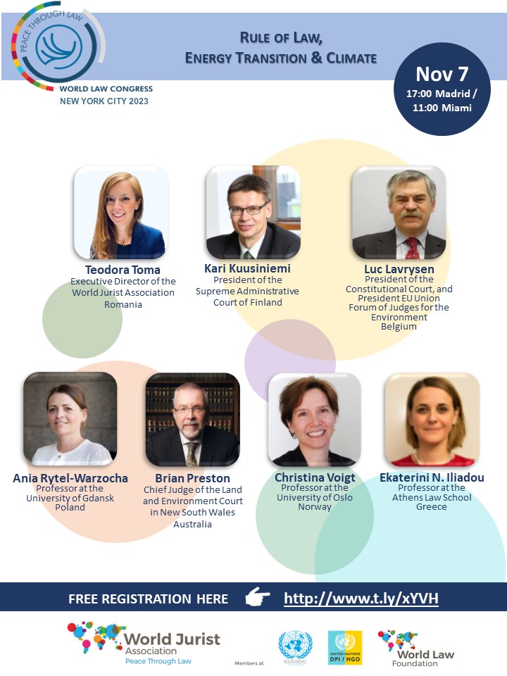 “Rule of Law, Energy Transition &amp; Climate”

Our upcoming Opening Session in the framework of the "WJA #EnergyTransition &amp; #Climate Forum"

📆 #TODAY Nov 7
⏰ 17:00 Madrid / 11:00 Miami
Register NOW at t.ly/xYVH

#WorldLawCongress
#LegalEvents
#OpeningSessionWLF