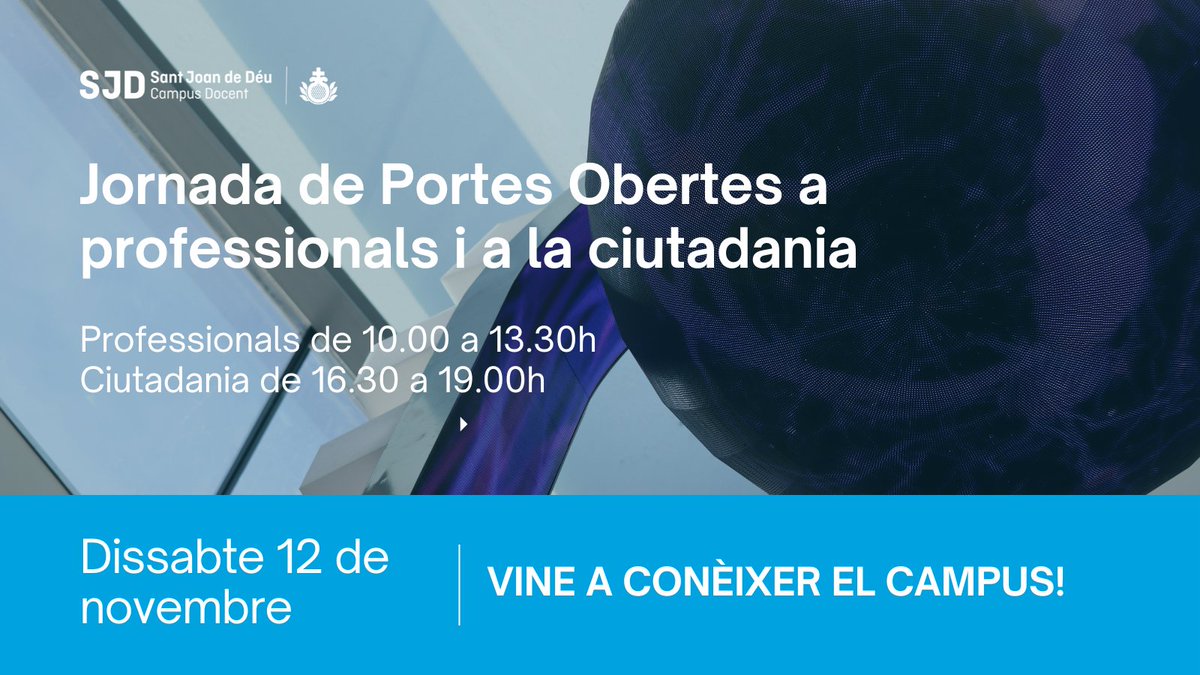 CampusDocentSJD's tweet photo. 👉🏻❗️Vine a conèixer el Campus! Si ets professional de la salut 🩺 de l'educació 📚 et convidem a visitar-nos el pròxim dissabte al matí!  🤗 Si ets part de la ciutadania, no ho dubtis i vine a la tarda! ℹ️T'esperem! https://t.co/p7d26qGGxm