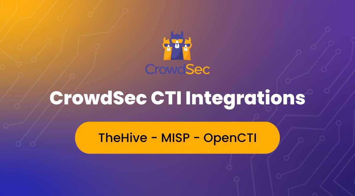 We offer the largest detection network in the world thanks to a collaborative community & being easily integrated almost anywhere. Discover 3 of our #CTIintegrations: -@TheHive_Project Cortex Analyzer -@MISPProject module -#OpenCTI connector + info👉crowdsec.net/blog/crowdsec-…