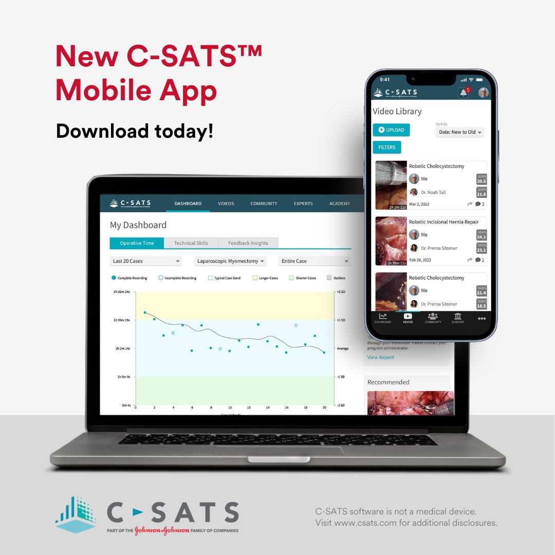 CSATSinc's tweet image. Have you downloaded our new C-SATS app yet? 📱 Get the power of AI-driven #surgical insights at your fingertips.

Available in iOS App Store. Download here: bit.ly/3s3nsQm