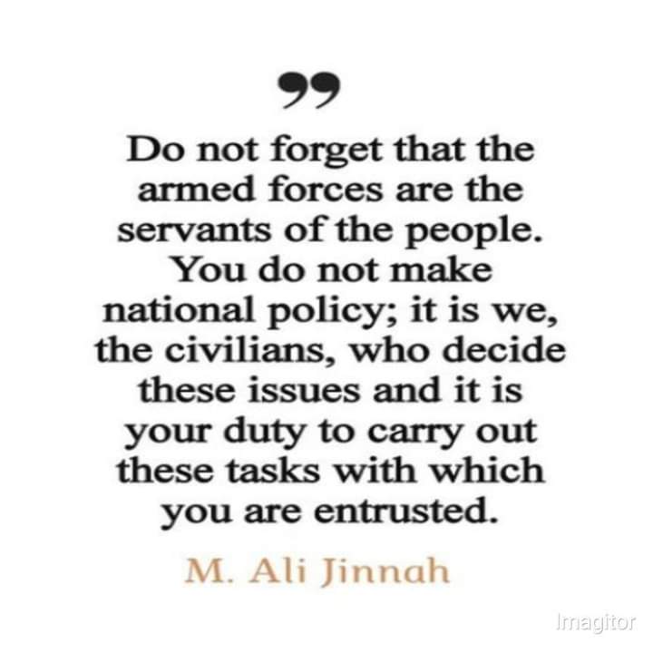 AsifTarzan's tweet photo. "کبھی نہ بھولو کہ مسلح افواج عوام کی نوکر ہیں۔ آپ پالیسی نہیں بناتے۔ یہ ہمارا، سولینز، کاکام ہے۔ان معاملات پر ہم فیصلہ ساز ہیں اور آپ ان فرائض کوسرانجام دینےکےپابند ہیں جو آپ کےذمہ لگیں" قائداعظم محمدعلی جناح کی آرمی سٹاف کالج کوئٹہ میں 14 جون1948 کی تقریر https://t.co/mGxt6QygYK