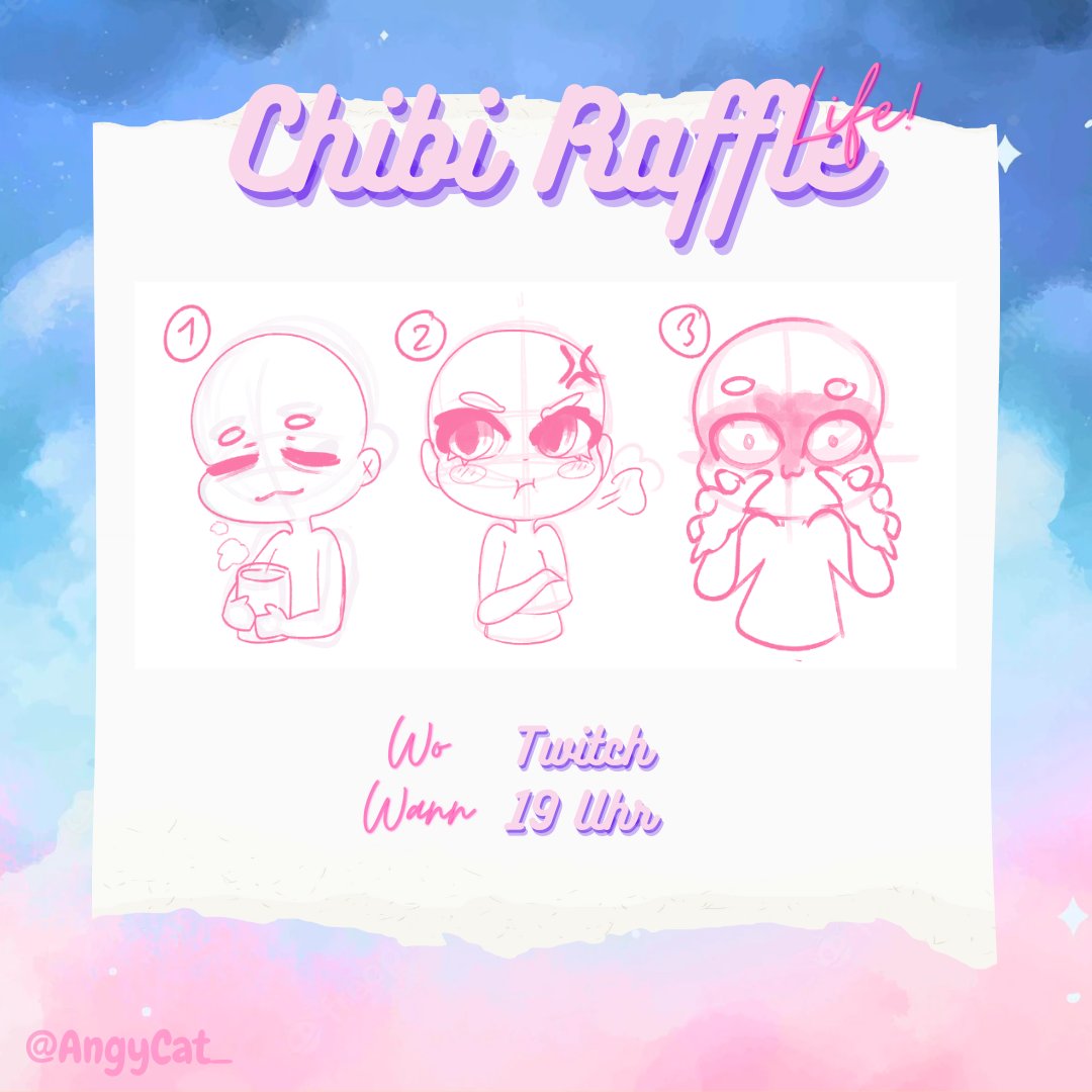»»————-　⋆⋅☆⋅⋆　————-««
Art-Raffle im Stream!
Jeder kann gerne mitmachen UwU
Da ich grade dabei bin, Chibis zu üben dachte ich mir ich geb euch was zurück 👉👈
»»————-　⋆⋅☆⋅⋆　————-«« 
LIVE🔴: twitch.tv/smollangycat

#Vtuber  #twitch #StreamerNetwork #GERVtuber