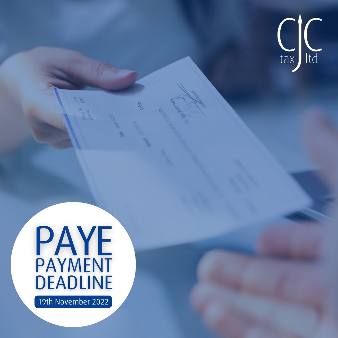 The #PAYE payment deadline on 19th Nov is coming!

PAYE deductions are due to be paid for any payments made to employees between 6th Oct and 5th Nov.

Where the payment is made electronically, the deadline for receipt of cleared payment is 22nd Nov 2022.

Need help? Get in touch.