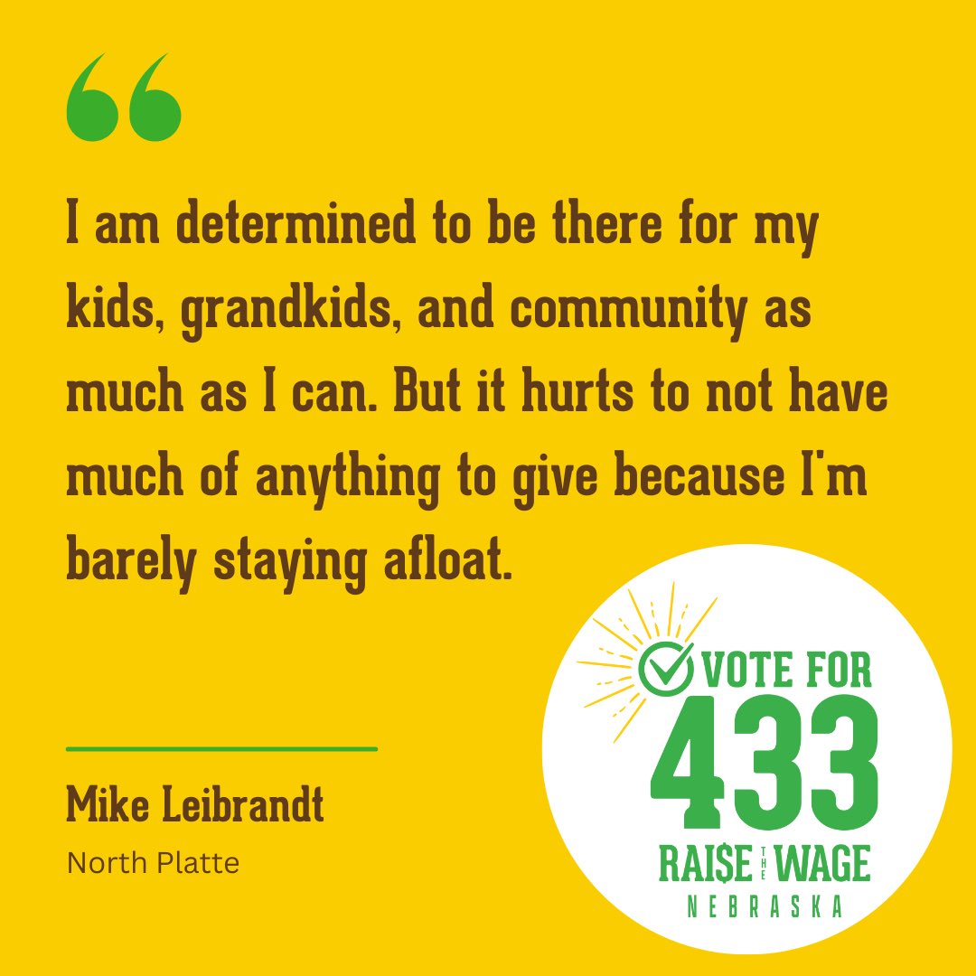 RaiseTheWageNE's tweet photo. Mike in North Platte knows that raising the minimum wage will help Nebraskans better care for ourselves, our families, and our communities.

Tomorrow, please # VoteFor433 to #RaiseTheWage in Nebraska! https://t.co/P9dUY1d3Nq