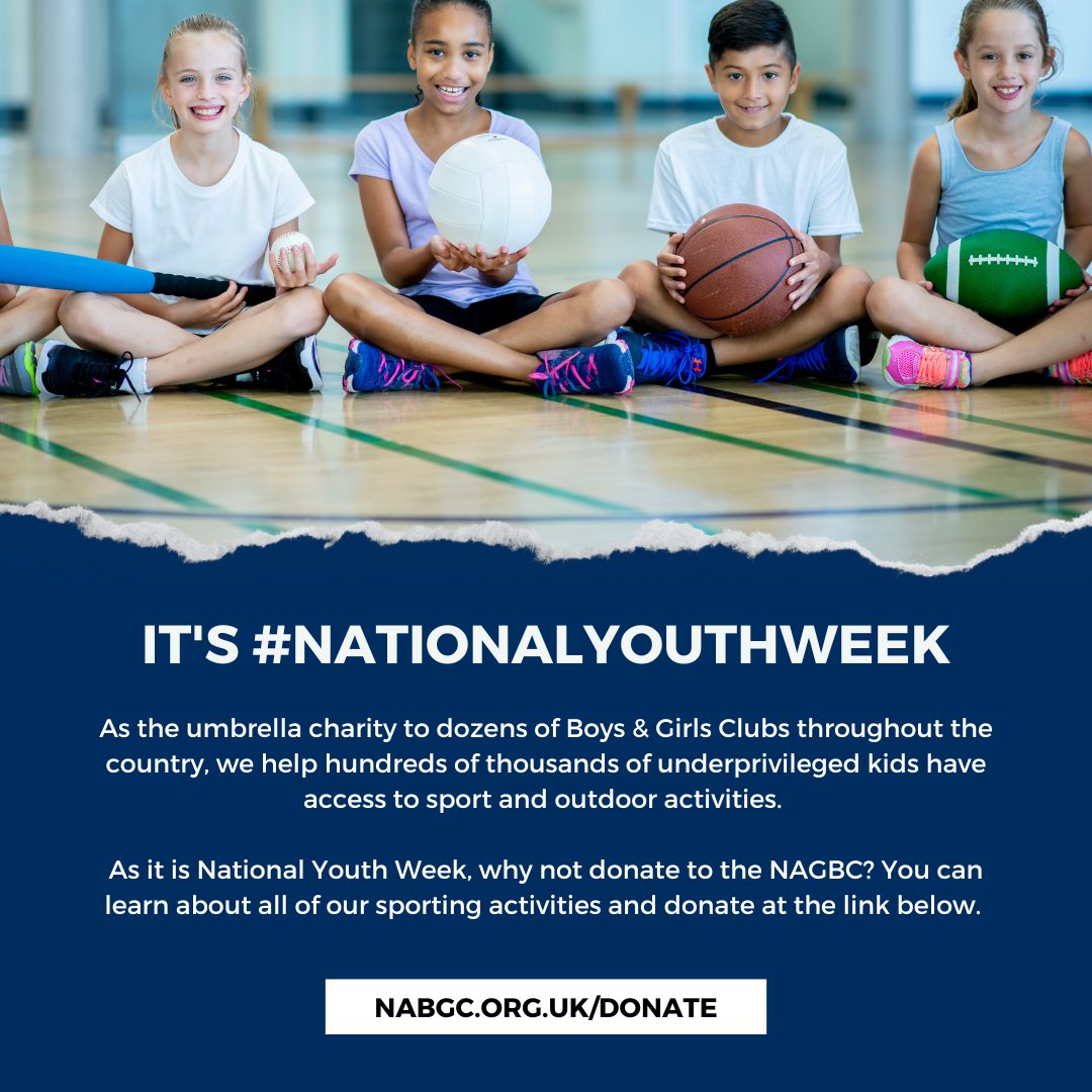 NABGC's tweet photo. #NationalYouthWeek is all about celebrating the positive impact youth work has on young people across the country! Our Boys &amp; Girls Clubs across the nation help support over 300,000 young people every year to access sport and other youth activities. https://t.co/G9czVFWJ6y