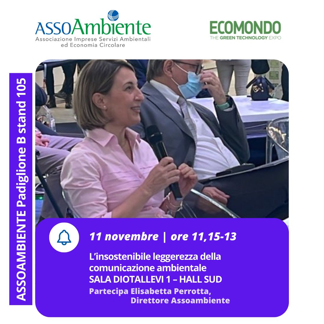#SaveTheDate #ecomondo 
👉Come comunicare la complessità e la molteplicità dei temi ambientali?
🔵 Convegno a cura di <a href="/Ecomondo/">Ecomondo</a>, @Ferpi2puntozero, #ASSOAMBIENTE: "L’insostenibile leggerezza della comunicazione ambientale".
📅11 novembre
⏰11.15 - 13
📍Sala Diotallevi 1 Hall Sud