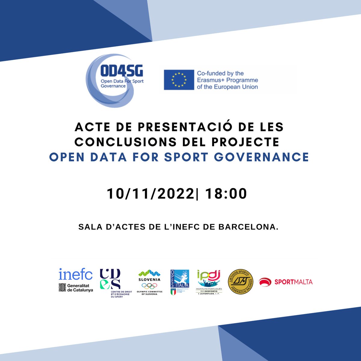 GISEAFE (@giseafe) on Twitter photo 📢Acte de presentació de les conclusions del projecte Open Data For Sport Goverance <a href="/Data4Sport/">OD4SG-Open Data 4 Sport Governance</a>
🗓️10 de novembre, 18 h
📍Sala d'Actes, INEFC BCN
👉od4sg.wordpress.com 📢Acte de presentació de les conclusions del projecte Open Data For Sport Goverance <a href="/Data4Sport/">OD4SG-Open Data 4 Sport Governance</a>
🗓️10 de novembre, 18 h
📍Sala d'Actes, INEFC BCN
👉od4sg.wordpress.com