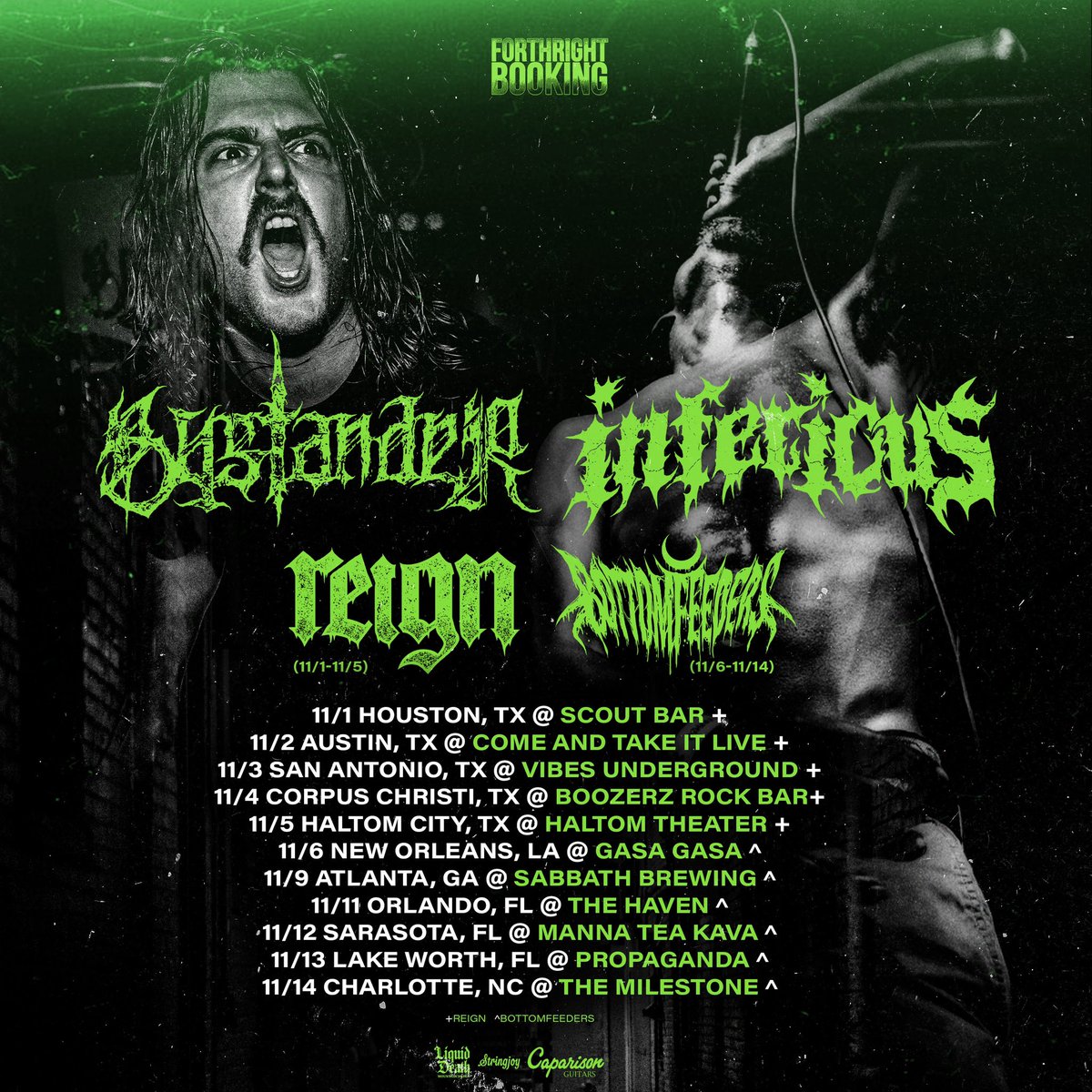 Thank you to everyone who came through one of the dates on our Texas run! It was so great seeing y'all and ripping some shows with @bystvnder and @inferiousoh. They have some more stops with Bottomfeeder over the next week, catch one if you can!