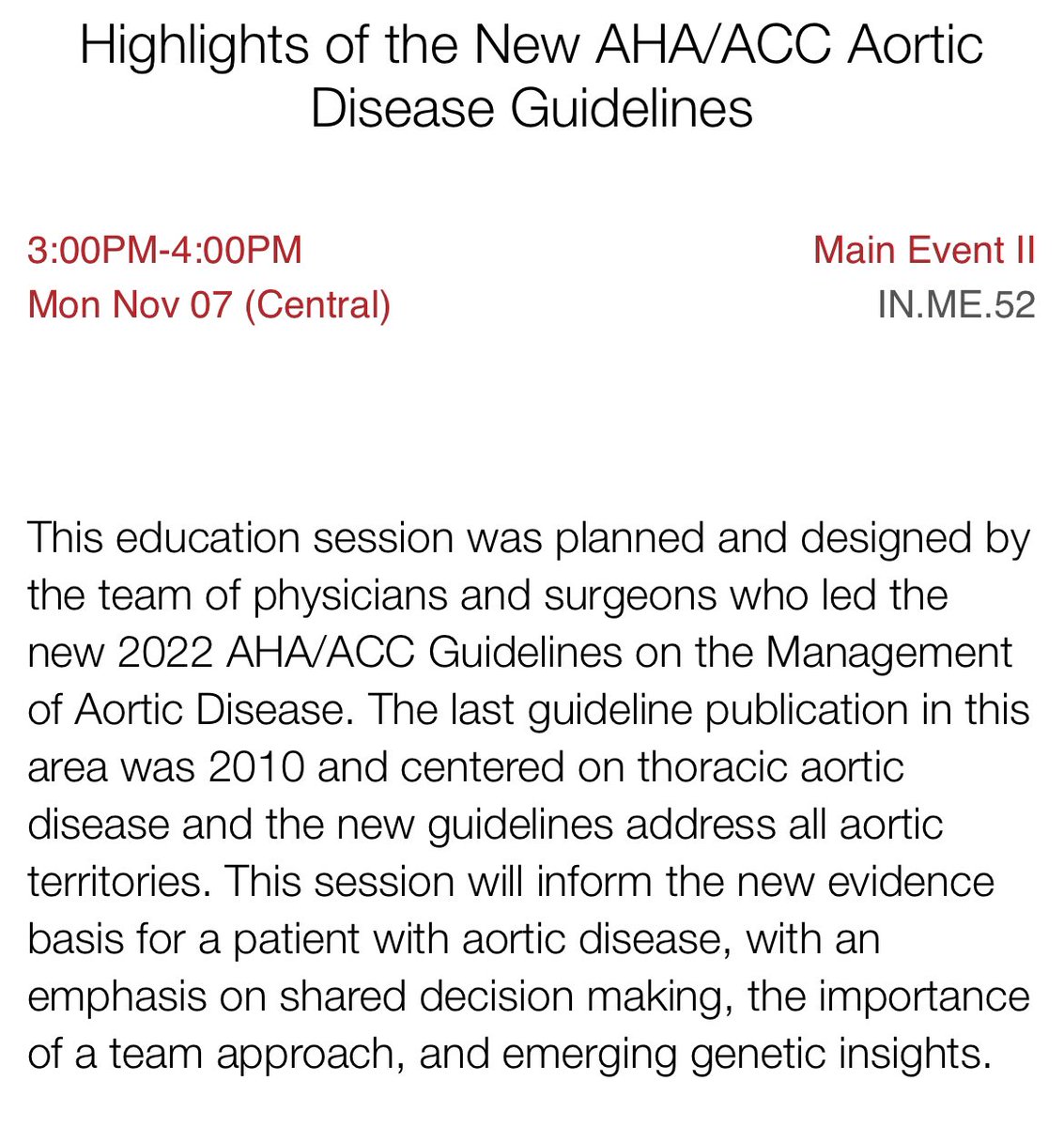 Join members of the 2022 ACC/AHA Guideline on Aortic Disease as we present highlights of the new recommendations this afternoon at the AHA in Chicago. #AorticDisease #aorticdissection #aorta #clinicalguidelines