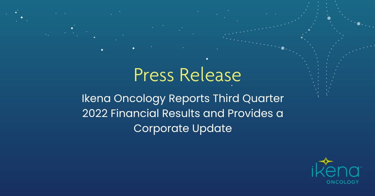 IkenaOncology's tweet photo. $IKNA shared Q3 2022 financial results, provided a full pipeline update – including updates on our lead targeted oncology program, IK-930, and getting excited for our IK-175 data presentation this week at @sitcancer 2022. Read the full release: https://t.co/ZL0uYlnL9l #SITC22 https://t.co/HI8Fh570P6