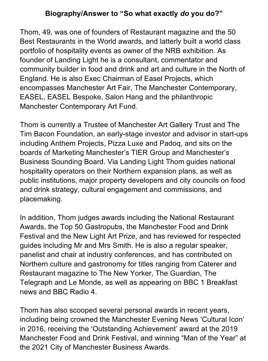ThomHetheringto's tweet image. Time for an update to my biog/blatant sales pitch. Partly because I have sold a company and launched a new one, and partly because I&apos;m a year older. Got any potential projects or opportunities? Please DM me. @LandingLight_ can guide you through culture and hospitality.