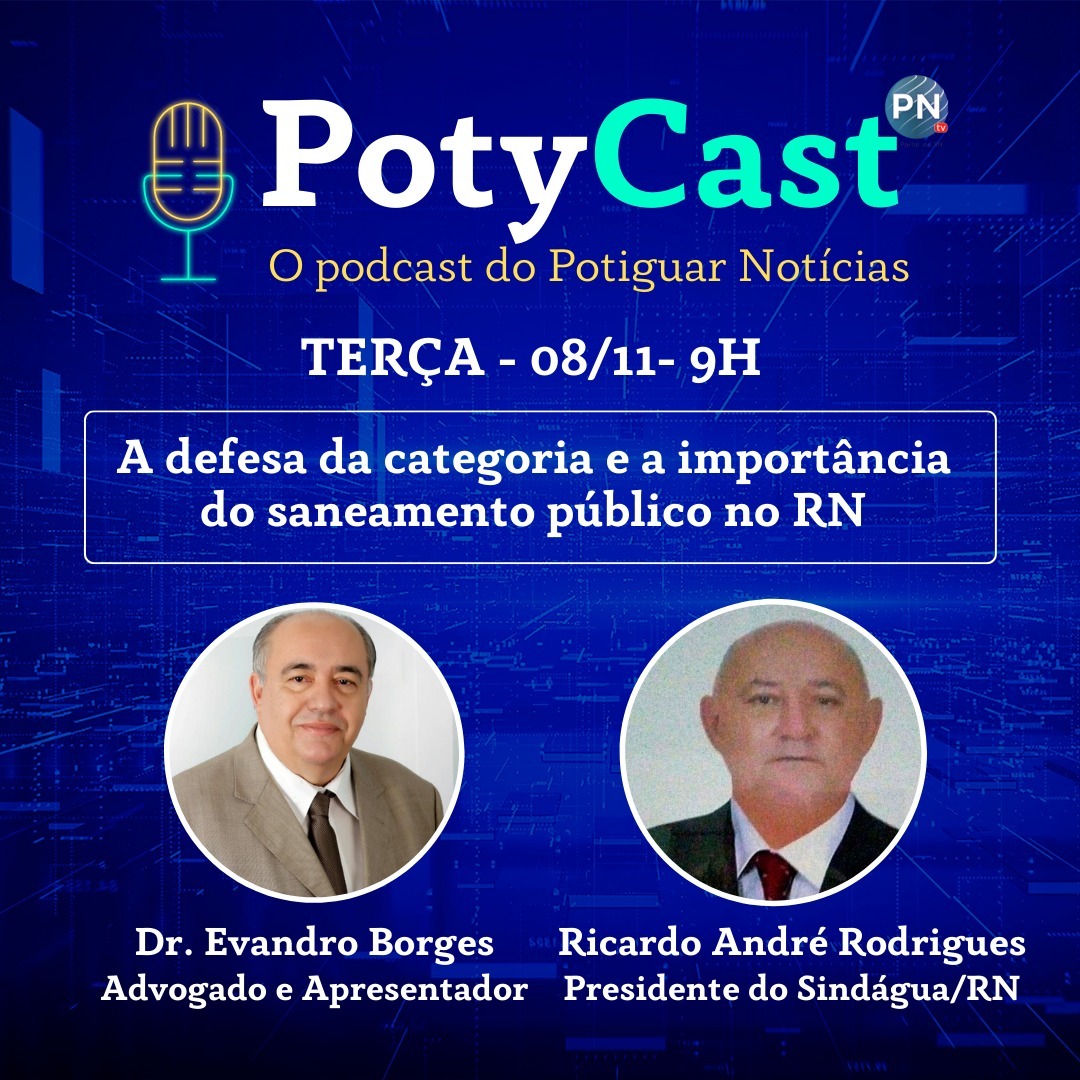 Sindaguarn's tweet photo. O #PotyCasct o podcast do @potiguarnoticias_  de amanhã, terça-feira, dia 08/11, às 9h, terá como entrevistado o diretor presidente do @sindaguarn Ricardo André Rodrigues @ricardodavacina para debater a defesa da categoria e a importância do saneamento público no RN. https://t.co/aEm6hnre6d