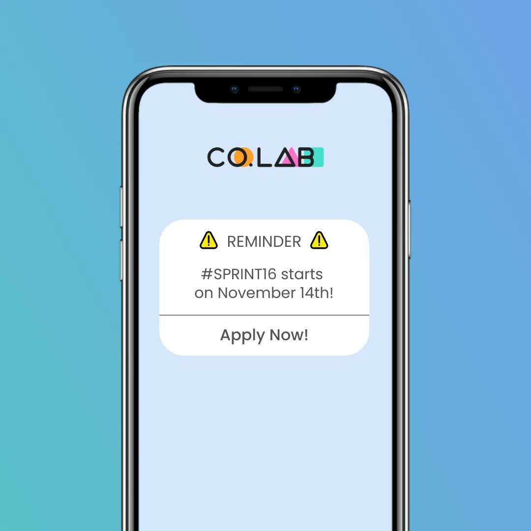 joincolab_io's tweet photo. This is the last call to apply to our upcoming cohort of the Ideation Sprint program! π¨
Apply now to be a part of #SPRINT16! You'll learn the fundamentals and strategy before leading a team with engineering & design to build a real product! https://t.co/UPfA2NnyRn https://t.co/L3YqOWof8q