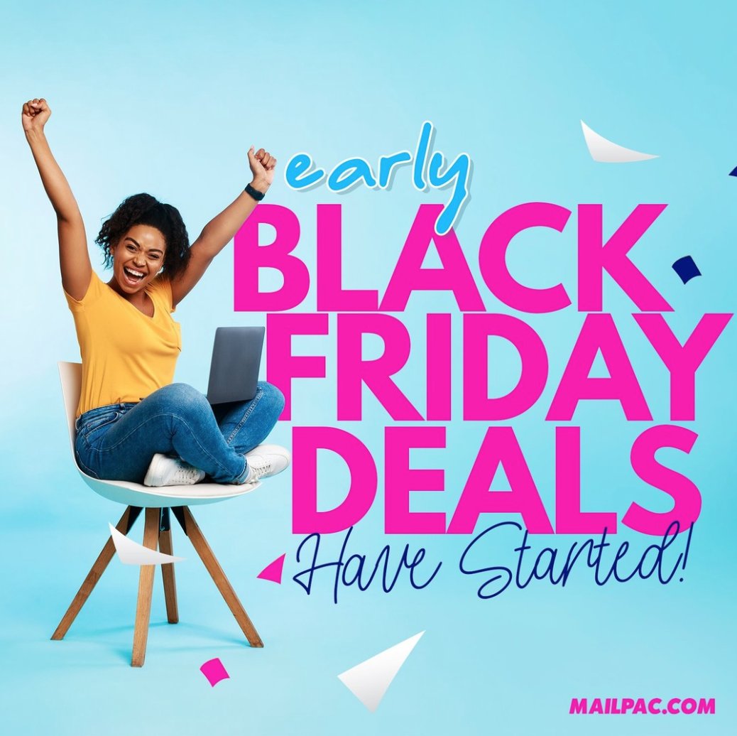 MailpacGroup's tweet photo. HELLO! Early Black Friday Deals have started! 🥳🎉
Click the link in our bio to visit our website for early Black Friday deals! Start shopping today!
#Mailpac #OnlineShopping #BlackFriday #BlackFridayDeals https://t.co/VLpgwfgPWs