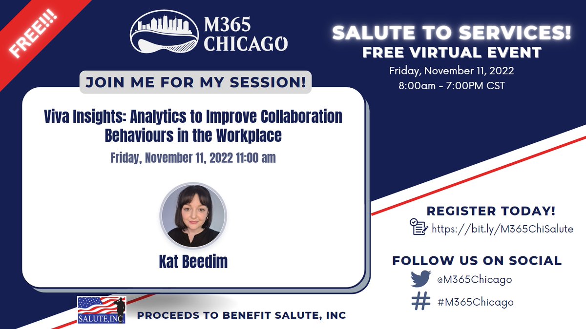 I'll be speaking about #VivaInsights at #M365Chicago on Friday 11th November. Register below so you don't miss out on some amazing sessions!

m365chicago.com