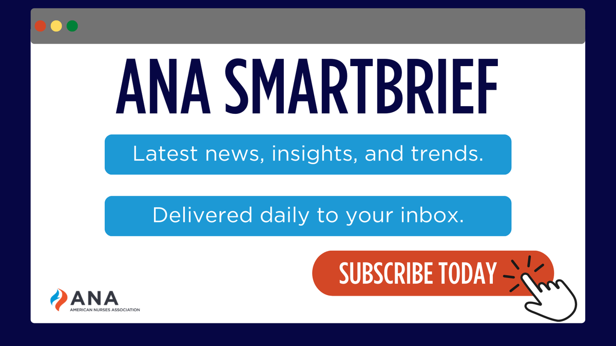 ANANursingWorld's tweet photo. The health care landscape changes every day. Rely on ANA SmartBrief to get you the latest news, insights, and trends right to your inbox – all for free: https://t.co/5oHBtUAvHA https://t.co/QW1pc65ewm