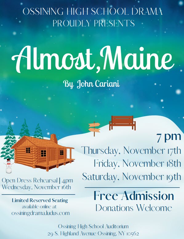 Ossining UFSD (@ossiningschools) on Twitter photo The OHS Fall production of Almost, Maine is almost here! Mark your calendar for November 17, 18 and 19 to catch this amazing performance! #opride #cultureofcare #relevantlearning <a href="/ohsmrdirienzo/">Drew DiRienzo</a> @OssiningArts <a href="/OUFSD_Arts/">Kate Mathews</a> The OHS Fall production of Almost, Maine is almost here! Mark your calendar for November 17, 18 and 19 to catch this amazing performance! #opride #cultureofcare #relevantlearning <a href="/ohsmrdirienzo/">Drew DiRienzo</a> @OssiningArts <a href="/OUFSD_Arts/">Kate Mathews</a>