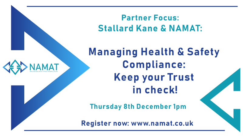 Our December Partner Focus webinar will be hosted by Stallard Kane, Health & Safety service providers! The webinar will discuss Managing H&S Compliance! Want to join the webinar? Sign up for the forum! bit.ly/3t57w0C #NAMAT #MultiAcademyTrusts #Trustleader #SBL