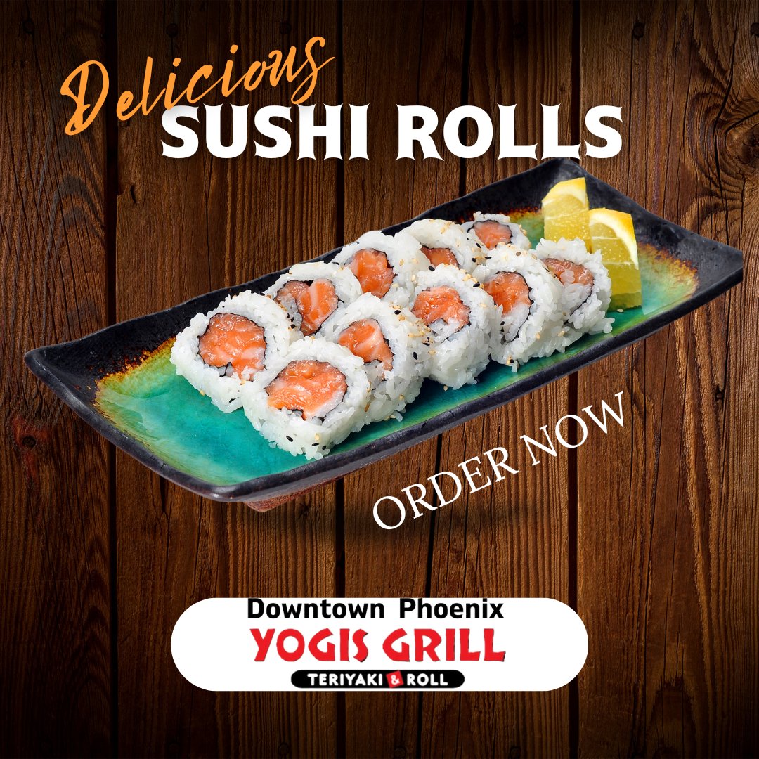 Start the week off right!
Multiple Sushi Rolls available 
We Hope to see you soon!
New Business Hours 
10:30 - 7pm M-F

#teriyakibowl #comfortfood #sushiroll #foodie #yogisgrill #phoenixarizona #cityscapephoenix #japanesefood #cityscape #lunchspecials #downtownphoenix