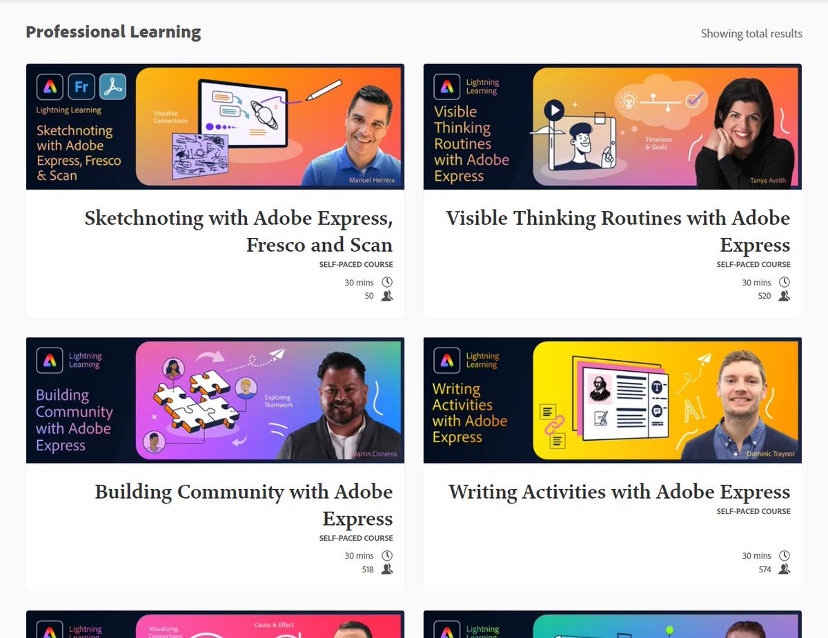 📣 Ts! Did you know that <a href="/AdobeExpress/">Adobe Express</a> has tons of professional learning resources? You can even use these courses to become part of the Techie Teacher Team - message us to learn how!  <a href="/OPSBlended/">T J Ulmer</a> #OPSForTheirFuture

edex.adobe.com/search?type=pr…