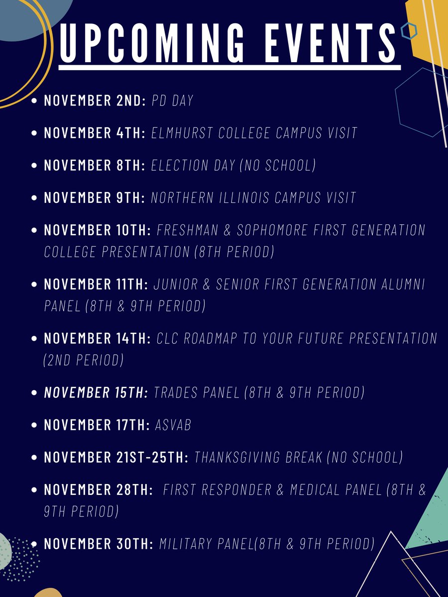 November is College &amp; Career month at RLHS and this year we are hosting multiple events to celebrate the month! Students have the opportunity to participate in panels with alumni, different tradesmen, first responders and the military. Plus so many other events this month!