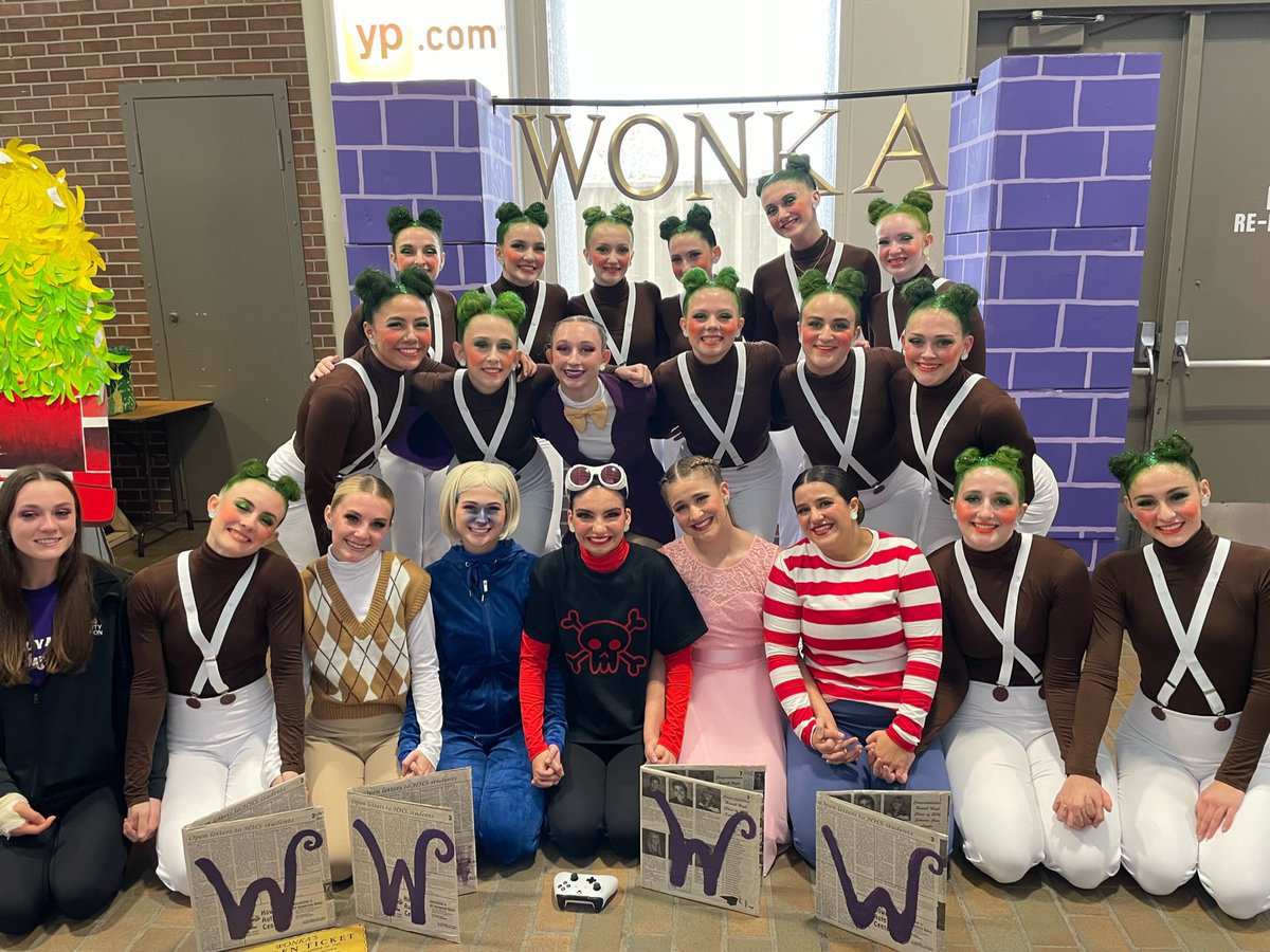We are so honored to have received 2nd place in the large varsity division this weekend at <a href="/MidAmericanPom/">Mid American Pompon</a> High Kick competition with our Willy Wonka themed routine!💜🍫Thank you to everyone to came out and supported us!💚