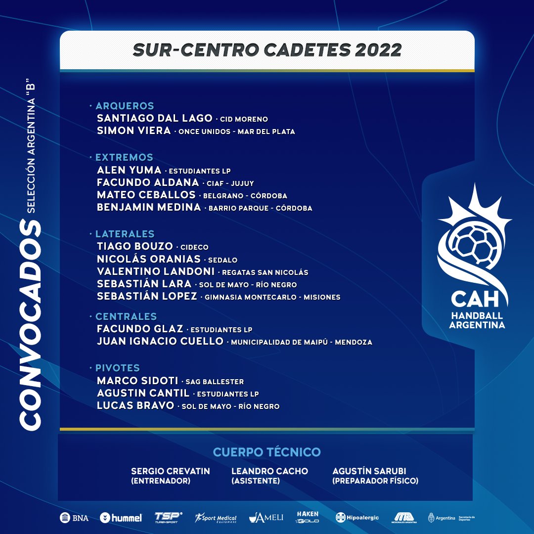 Las Selecciones 🇦🇷 Cadetes y Menores ya tienen sus 16 nombres para el Sur-Centro que se desarrollará en la provincia de Mendoza del 23 al 27 de noviembre.