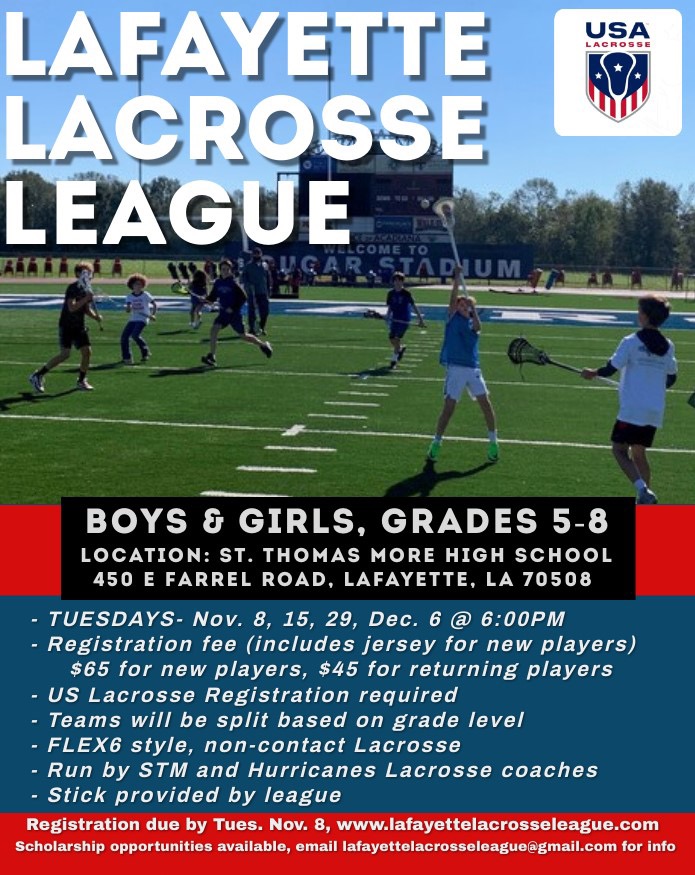 Keith Schneider (@realcoachkeith) on Twitter photo Lafayette lacrosse league is pushing back its start date one week due to field availability. More time to register for the fastest game on two feet! <a href="/LafayetteLacro1/">Lafayette Lacrosse League</a> <a href="/AcadianaLax/">Acadiana Lacrosse</a> <a href="/stmcougarlax/">STM Cougar Lacrosse</a> Lafayette lacrosse league is pushing back its start date one week due to field availability. More time to register for the fastest game on two feet! <a href="/LafayetteLacro1/">Lafayette Lacrosse League</a> <a href="/AcadianaLax/">Acadiana Lacrosse</a> <a href="/stmcougarlax/">STM Cougar Lacrosse</a>