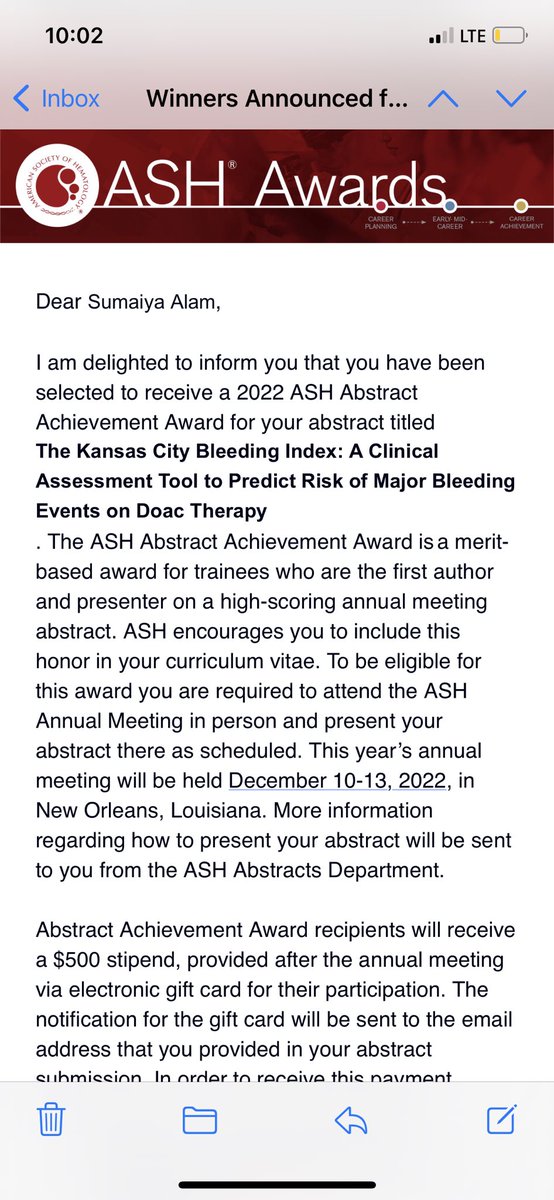 Sumaiya Alam, MD (@sumaiyaalam23) on Twitter photo So honored to receive the abstract achievement award by <a href="/ASH_hematology/">ASH</a> for our project formulating a 9point in-pt bleeding risk score for patients on DOACs!
Thank you <a href="/anuj_shrestha11/">Anuj Shrestha, MD, FACP</a> for all your mentorship and my awesome statistical team at <a href="/UMKCmedschool/">UMKC School of Medicine</a> ! So honored to receive the abstract achievement award by <a href="/ASH_hematology/">ASH</a> for our project formulating a 9point in-pt bleeding risk score for patients on DOACs!
Thank you <a href="/anuj_shrestha11/">Anuj Shrestha, MD, FACP</a> for all your mentorship and my awesome statistical team at <a href="/UMKCmedschool/">UMKC School of Medicine</a> !